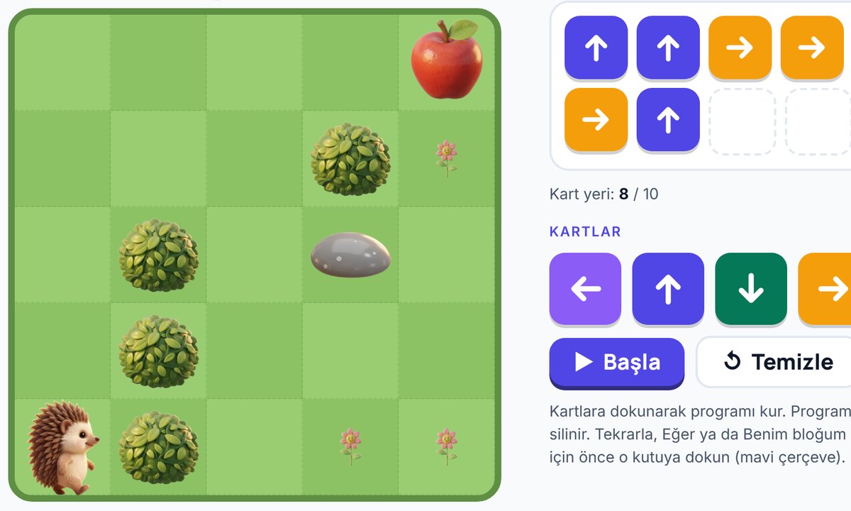 Kodlama bölümü: kirpi çalıların arasından elmaya gidiyor
